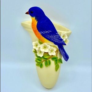 BLUE BIRD Wall Pocket Vase - Ibis and Orchid Air Plants Dried Flowers Succulents